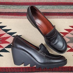 Donal J Pliner‎ Banca Chunky Sole Platform Penny Loafer Sz 10 Dark Brown Leather
